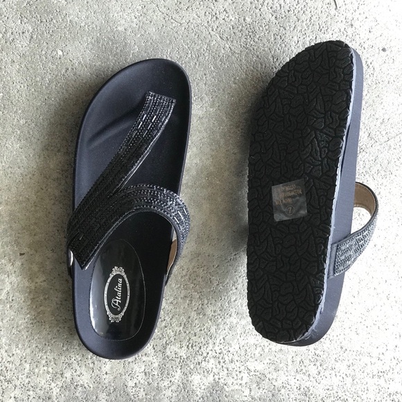 Italina Comfort Black Bling Flatform Slide Sandals - Picture 5 of 8